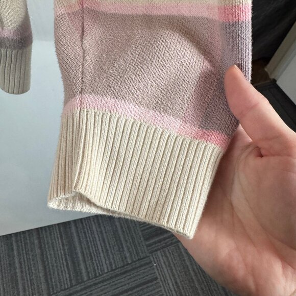 Vans V-Neck Sweater Women’s Large Pink Beige Plaid Check Knit 100% Cotton - Picture 5 of 8